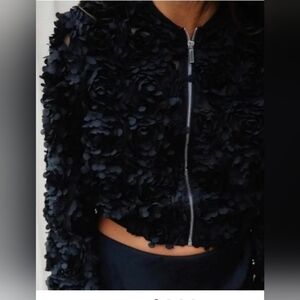 Zara Structured Flower Fabric Jacket Black Size Small